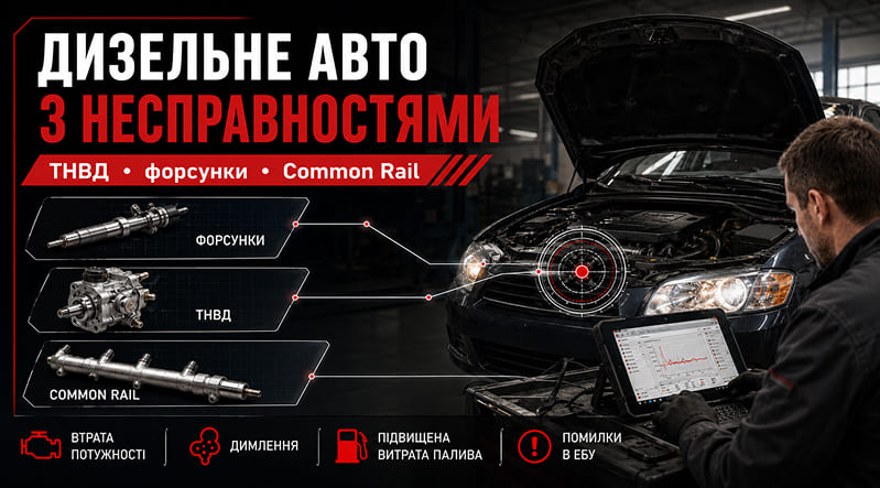 Дизельне авто з несправностями паливної системи, перевірка форсунок, ТНВД і Common Rail перед викупом